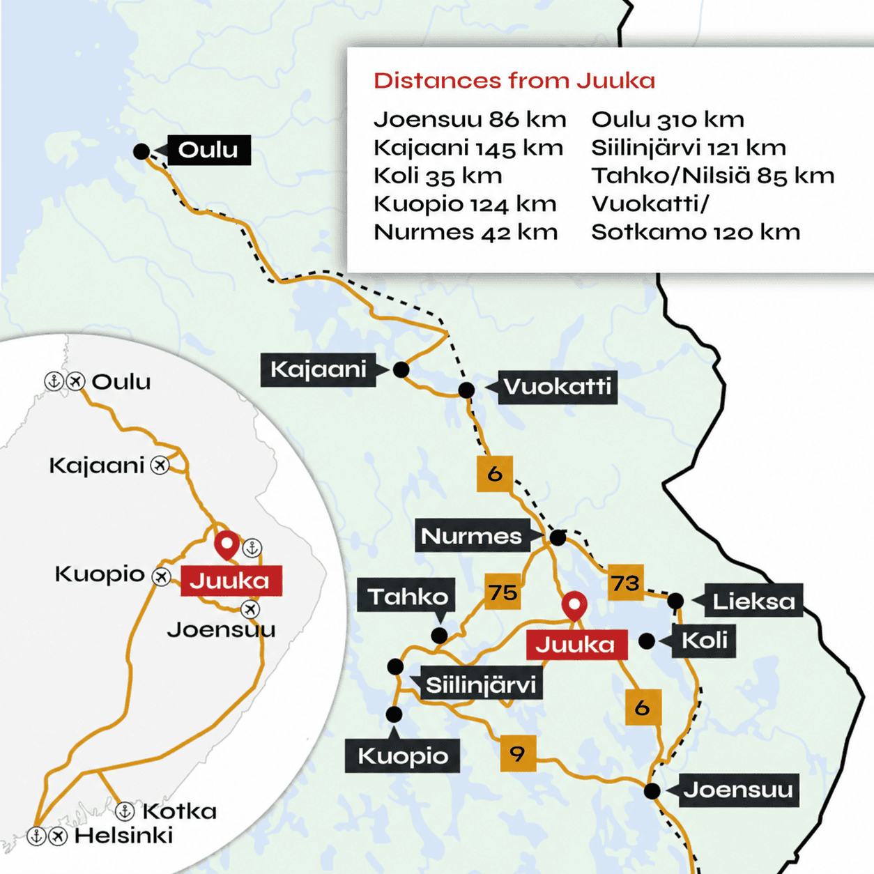 Juuka's location in Eastern Finland. 